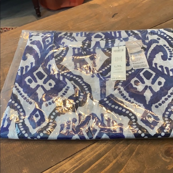 NWT! Chico’s Ikat Linen Poncho. Blue/white print - Picture 8 of 10